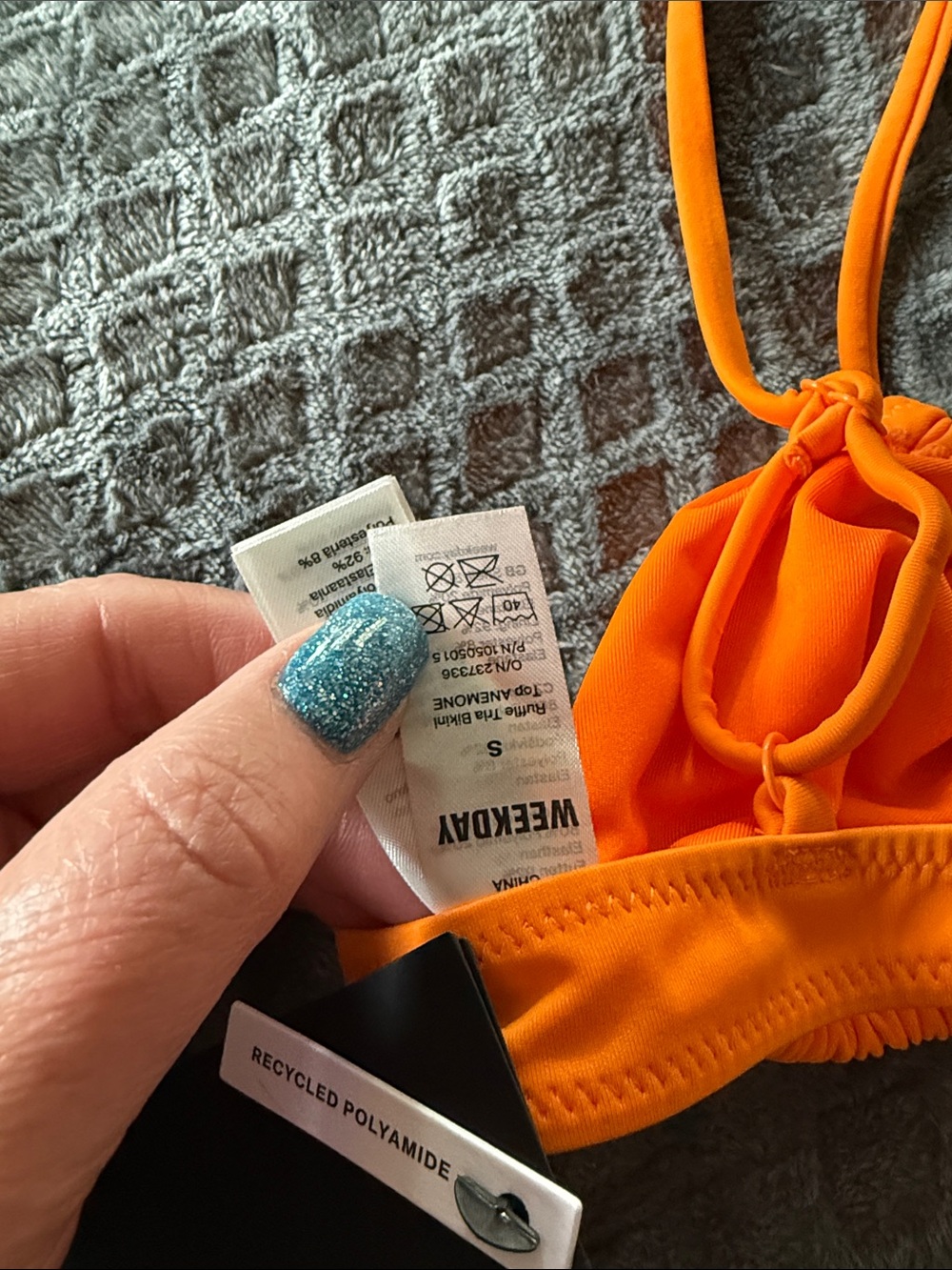 Weekday Bright Orange Ruched Triangle Bikini Top - Picture 3 of 4